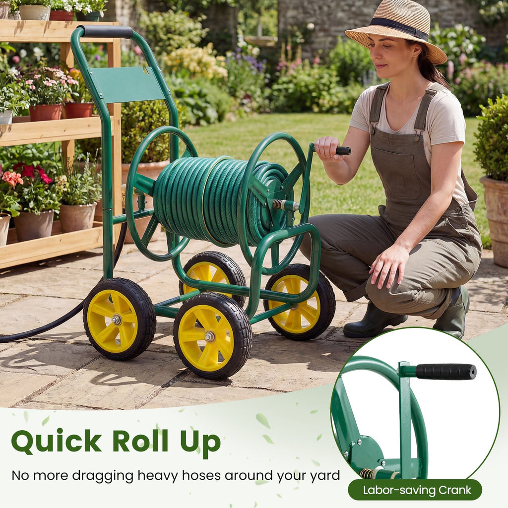 Garden Hose Reel Cart 4 Wheels Heavy-Duty Metal Water Hose Organizer Portable - Cheeky Garden