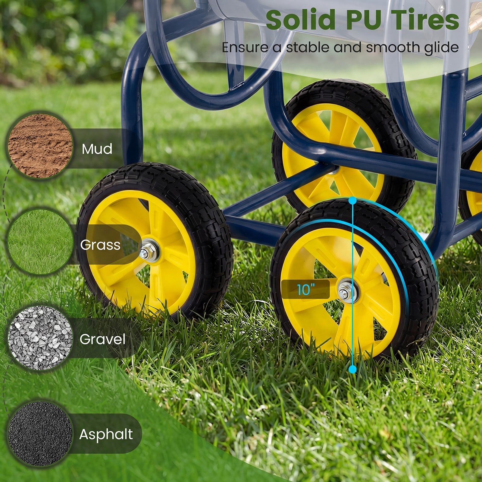 Garden Hose Reel Cart 4 Wheels Heavy-Duty Metal Water Hose Organizer Portable - Cheeky Garden