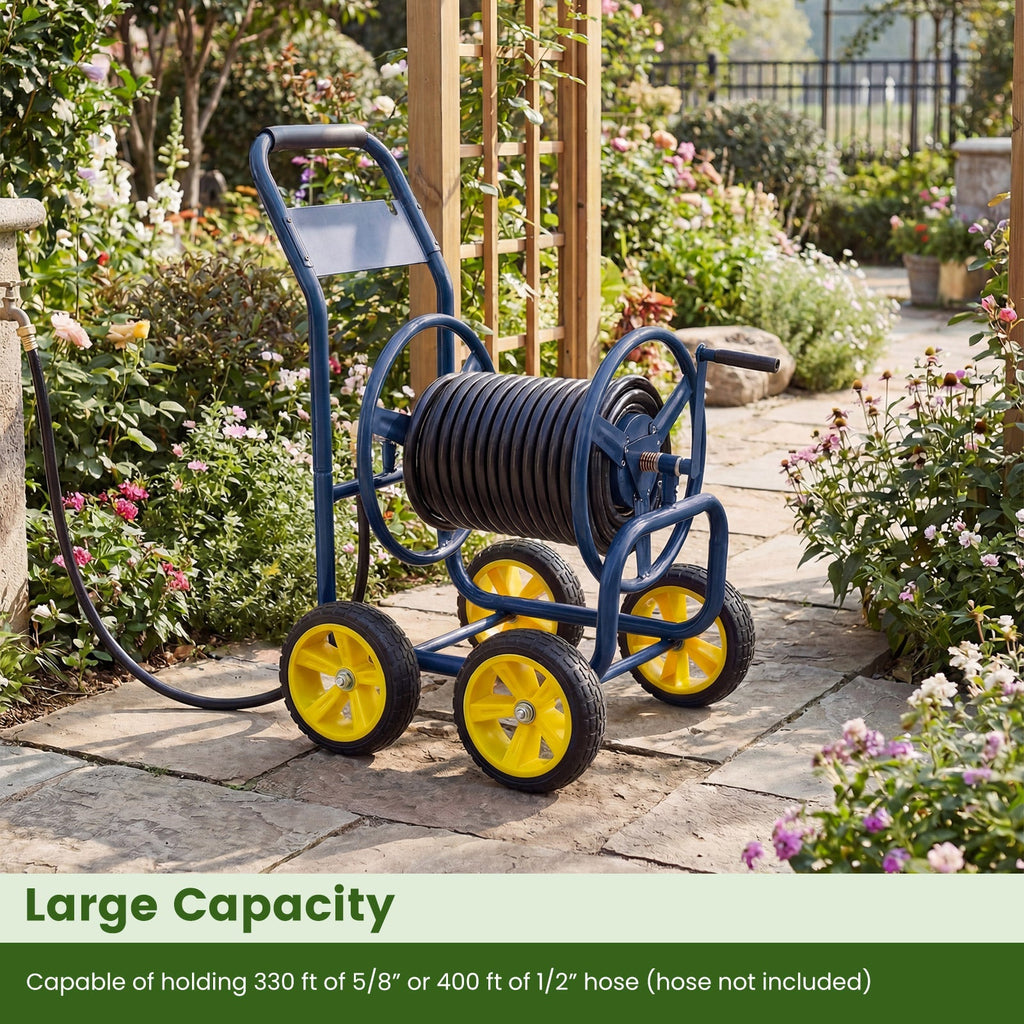 Garden Hose Reel Cart 4 Wheels Heavy-Duty Metal Water Hose Organizer Portable - Cheeky Garden