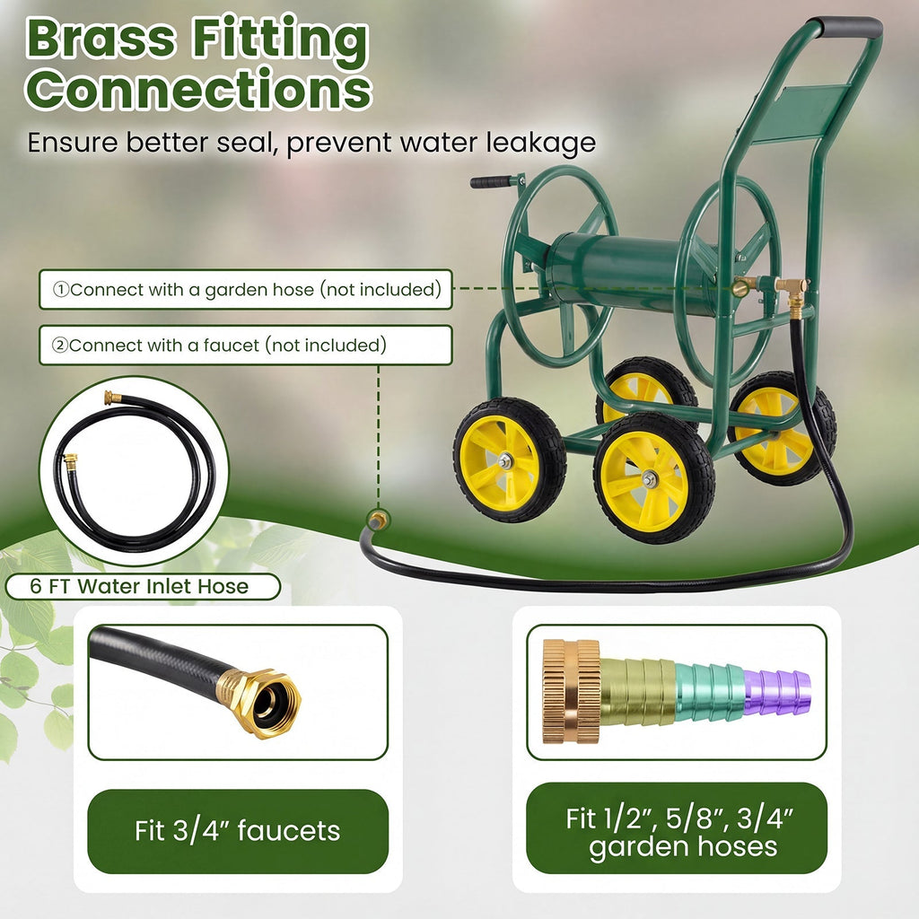 Garden Hose Reel Cart 4 Wheels Heavy-Duty Metal Water Hose Organizer Portable - Cheeky Garden