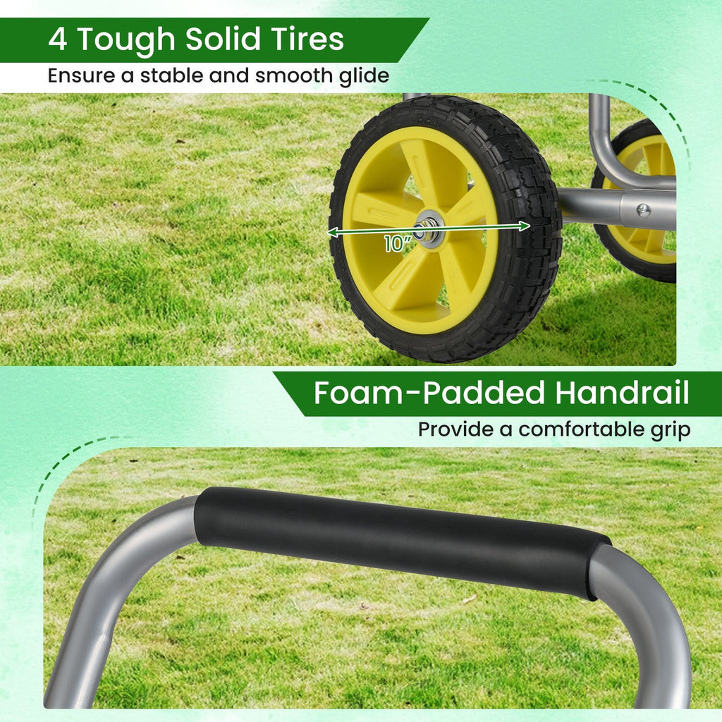 Garden Hose Reel Cart Metal Hose Cart with 4 Wheels and Storage Basket - Cheeky Garden