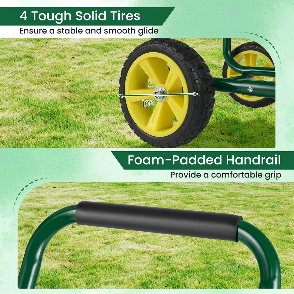 Garden Hose Reel Cart Metal Hose Cart with 4 Wheels and Storage Basket - Cheeky Garden