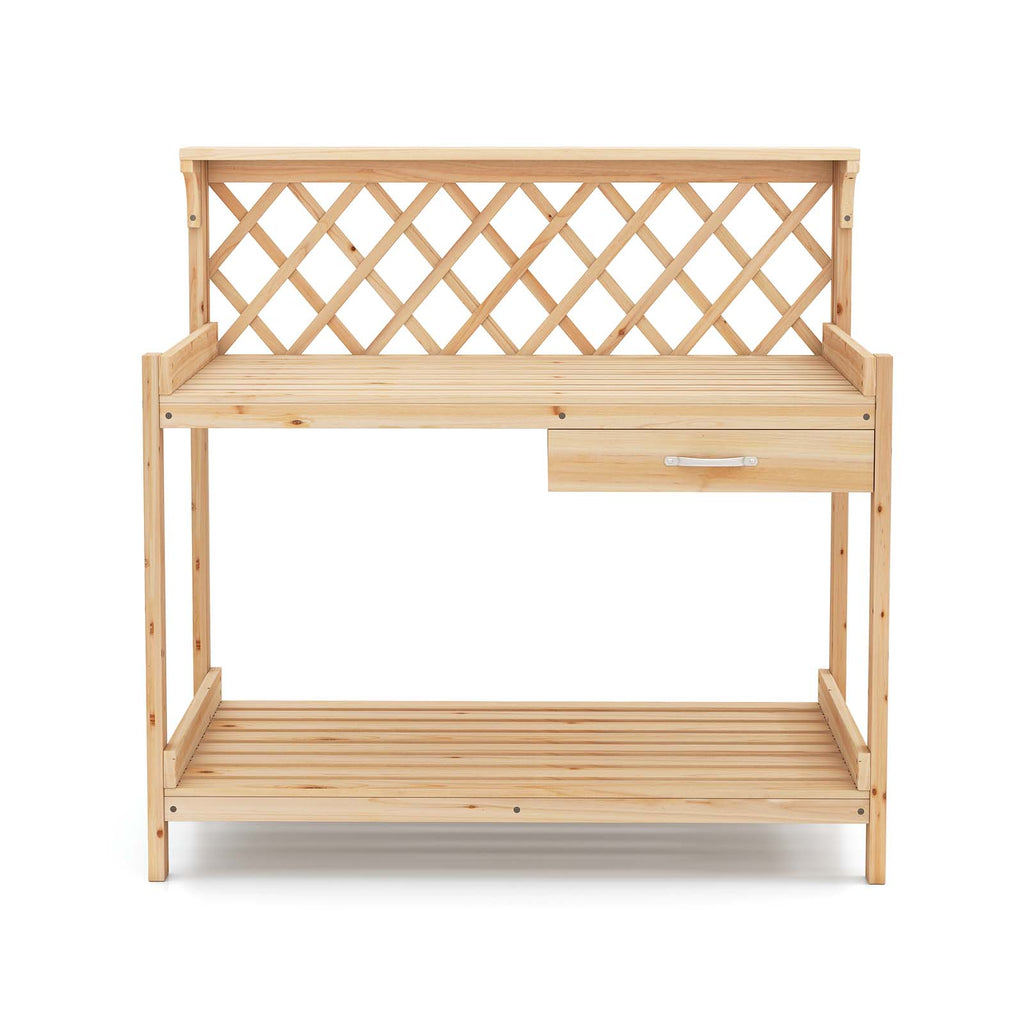 Garden Potting Bench Table Wooden Planting Workstation with Lattice Trellis - Cheeky Garden
