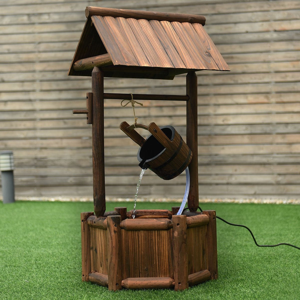 Garden Rustic Wishing Well Wooden Water Fountain with Pump - Cheeky Garden