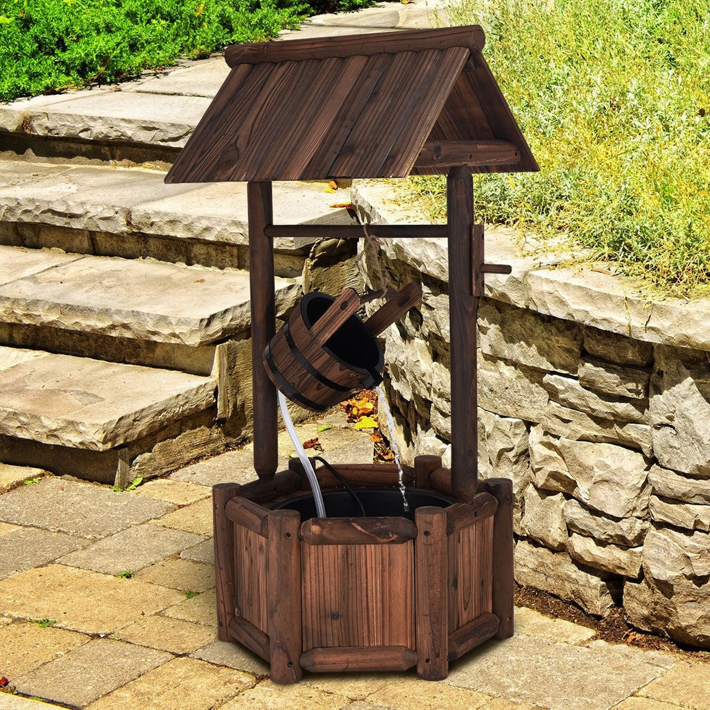 Garden Rustic Wishing Well Wooden Water Fountain with Pump - Cheeky Garden