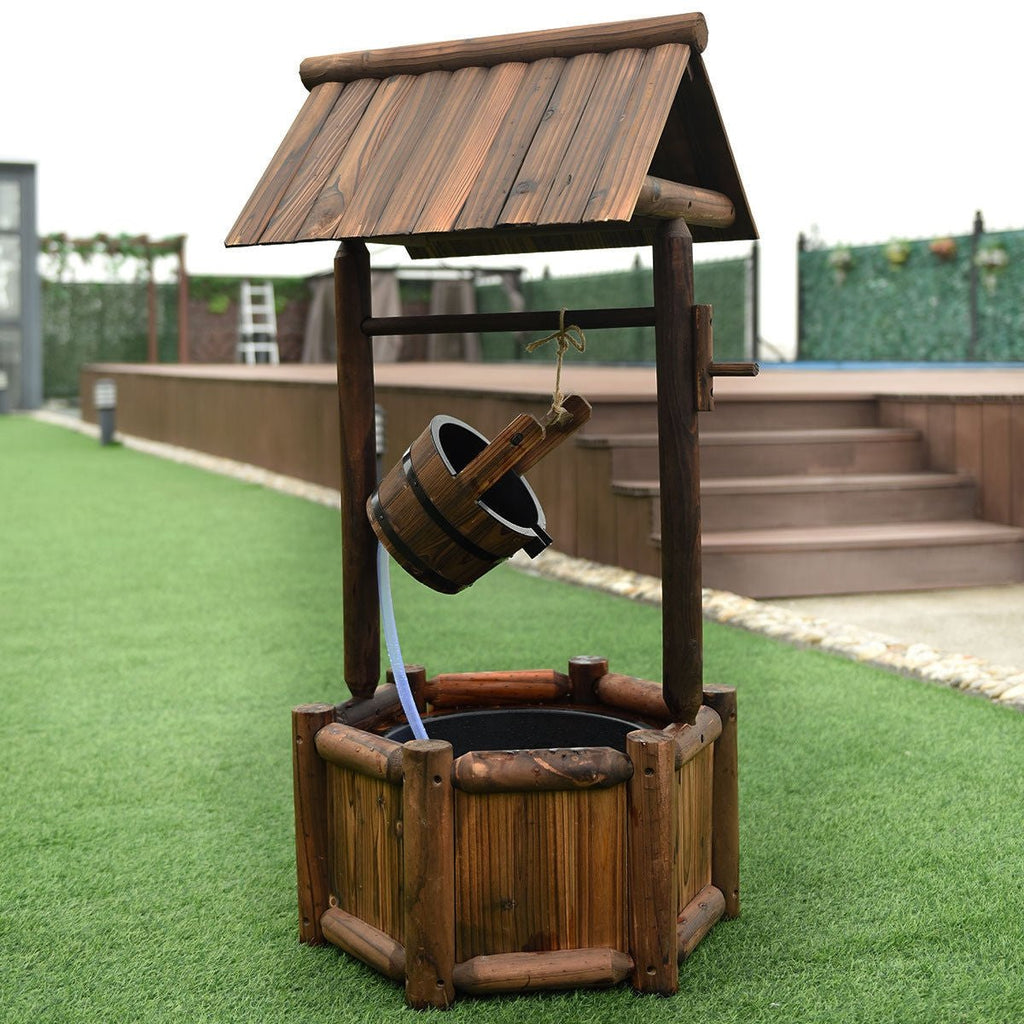 Garden Rustic Wishing Well Wooden Water Fountain with Pump - Cheeky Garden