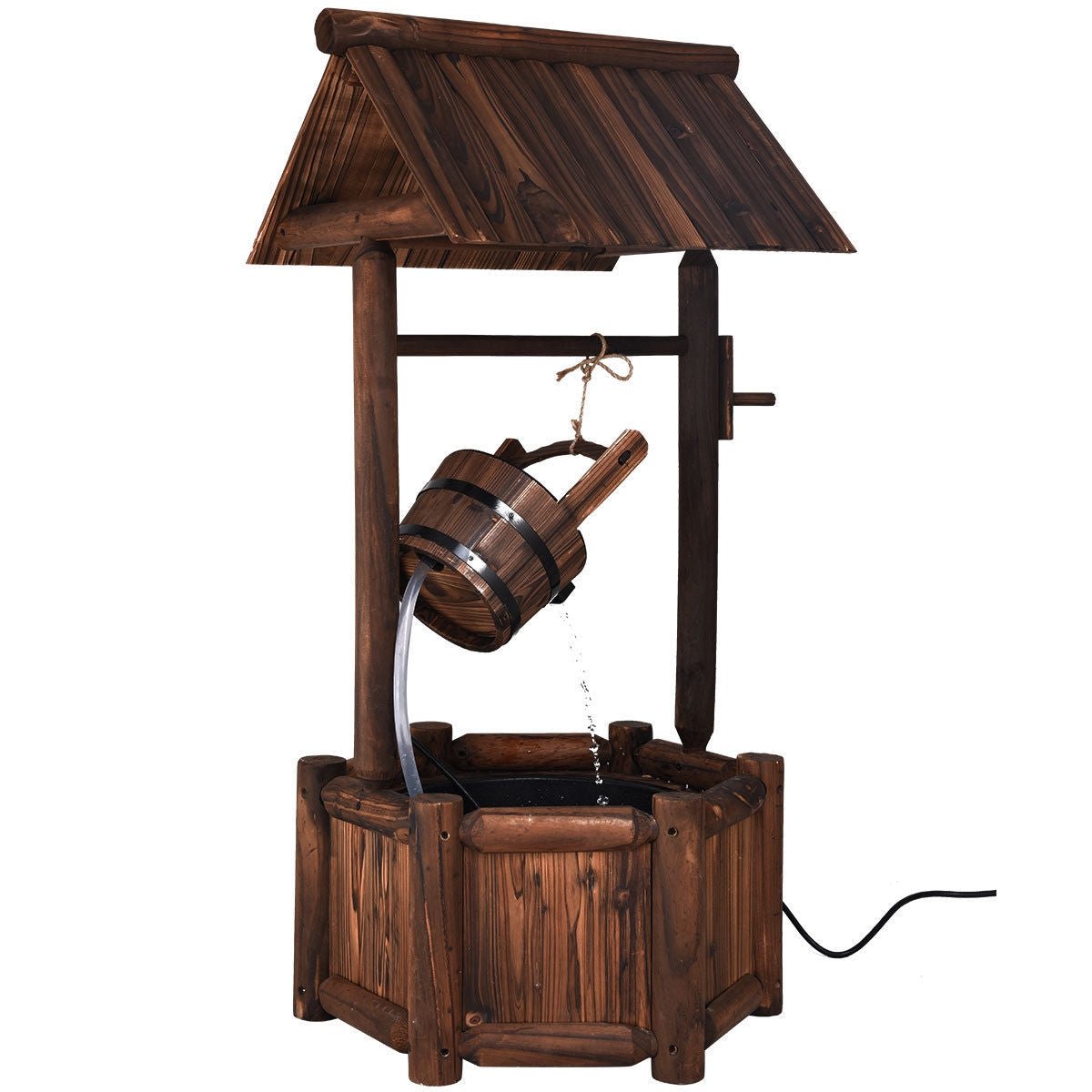 Garden Rustic Wishing Well Wooden Water Fountain with Pump - Cheeky Garden