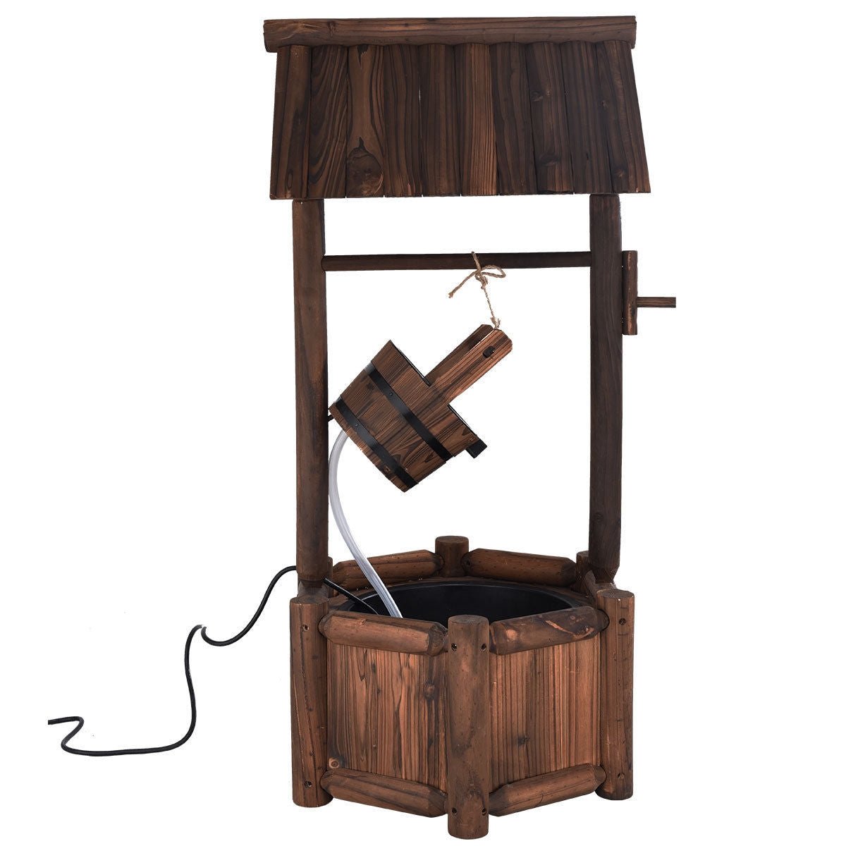 Garden Rustic Wishing Well Wooden Water Fountain with Pump - Cheeky Garden