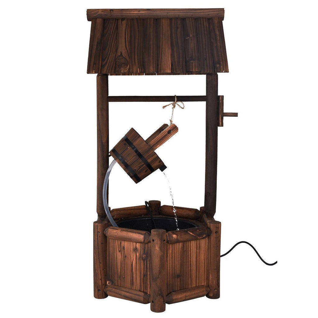Garden Rustic Wishing Well Wooden Water Fountain with Pump - Cheeky Garden