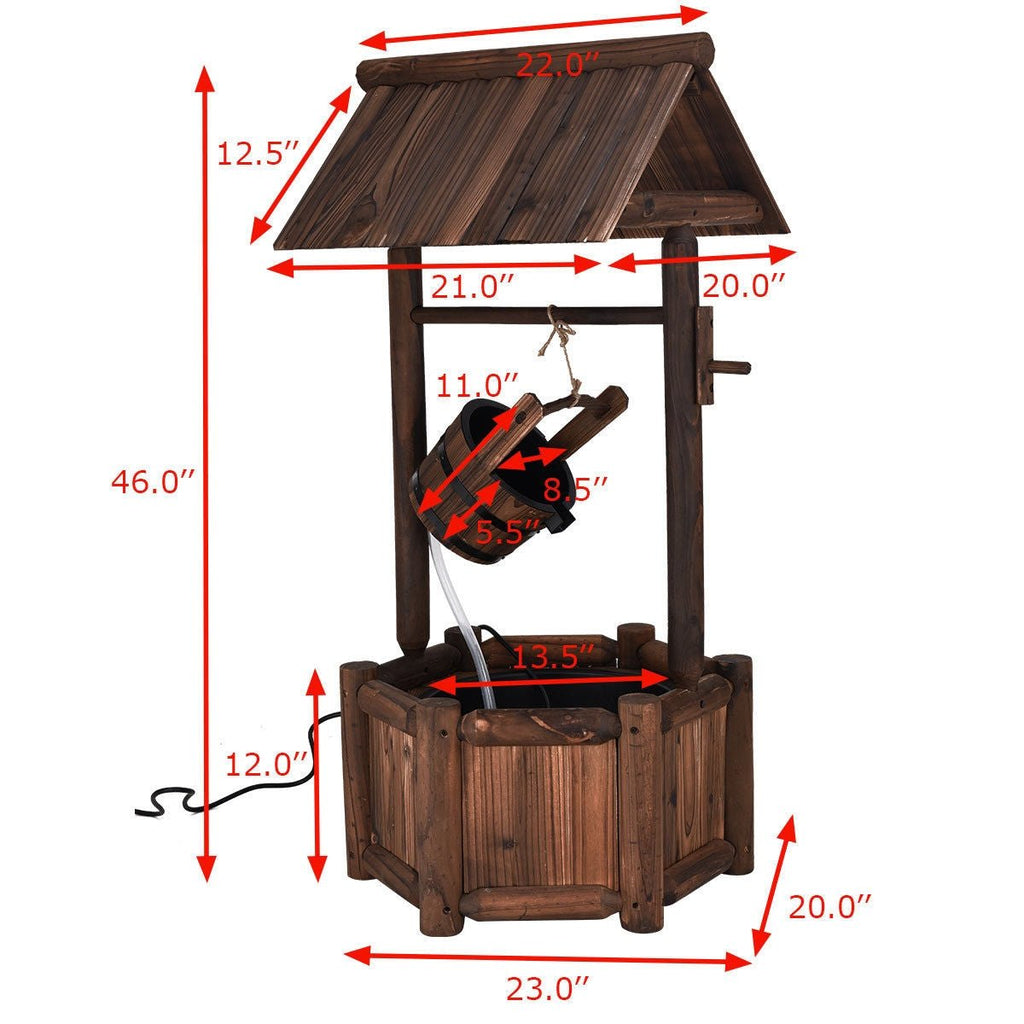 Garden Rustic Wishing Well Wooden Water Fountain with Pump - Cheeky Garden