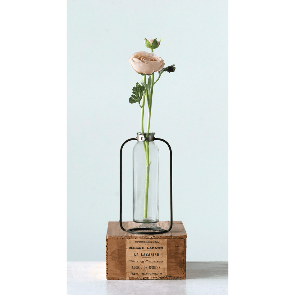 Glass Bud Vase in Metal Stand - Cheeky Garden
