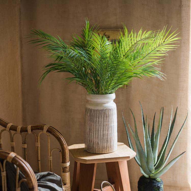 Glazed Ceramic Abstract Brown Stripe White Vase - Cheeky Garden