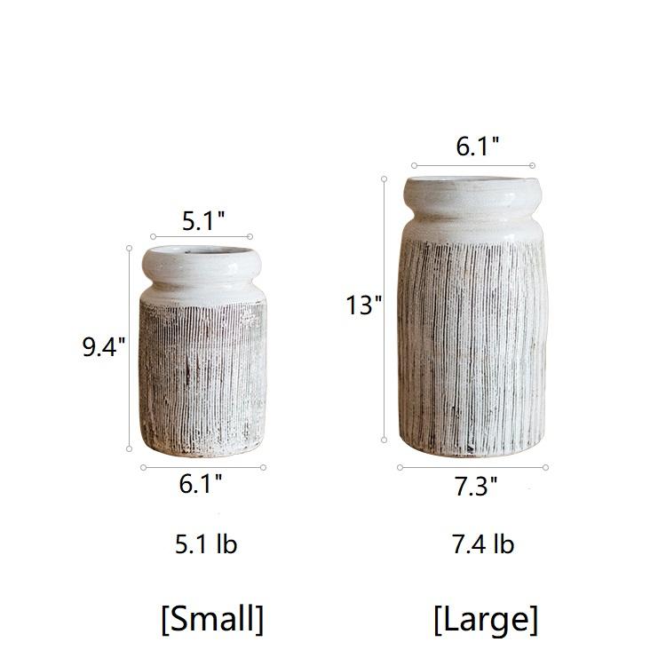 Glazed Ceramic Abstract Brown Stripe White Vase - Cheeky Garden