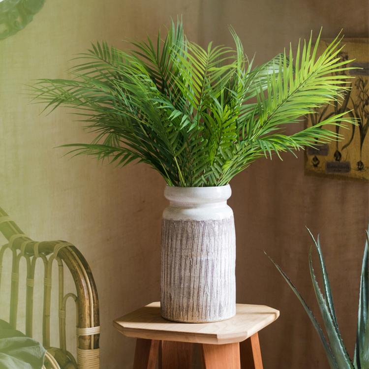 Glazed Ceramic Abstract Brown Stripe White Vase - Cheeky Garden