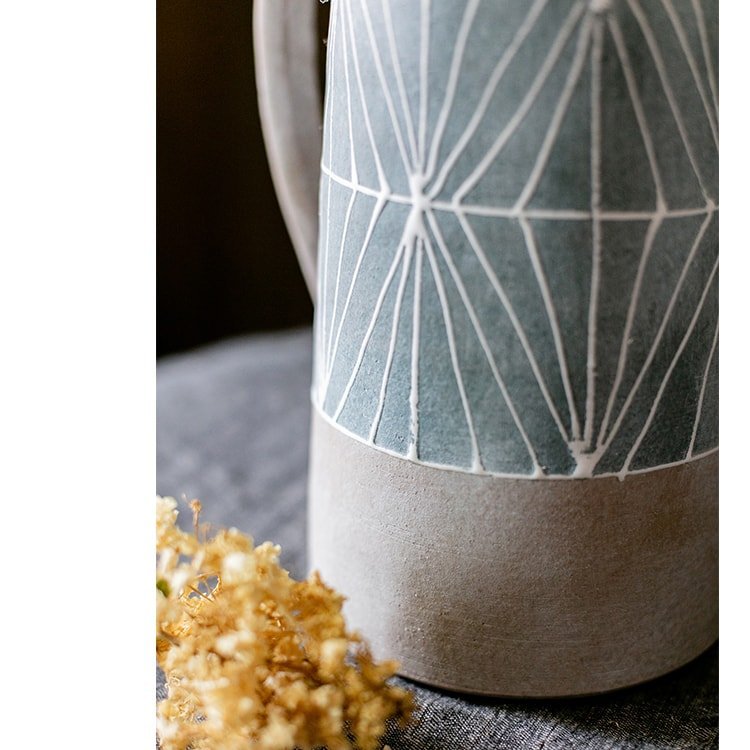 Gray Blue Handpainted Terracotta Table Vase - Cheeky Garden