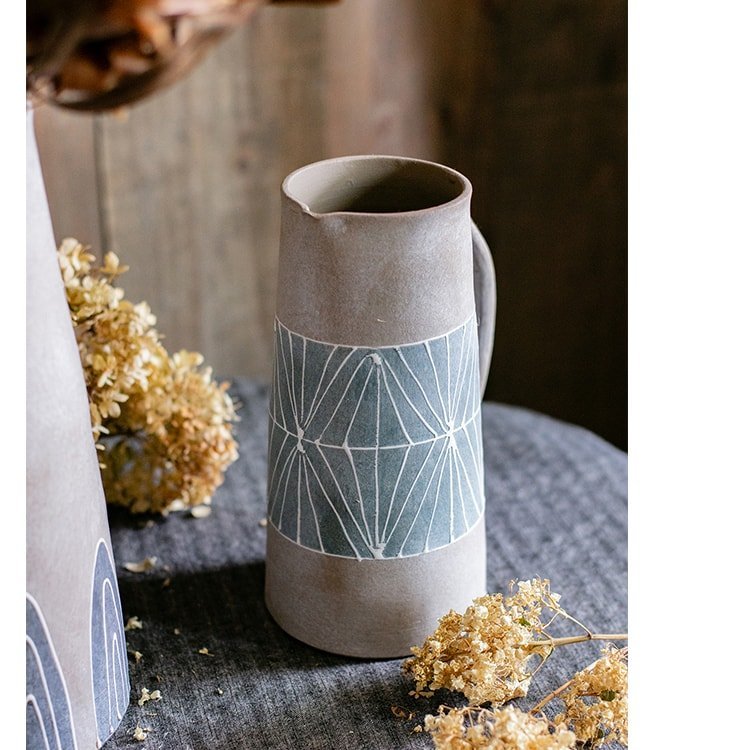 Gray Blue Handpainted Terracotta Table Vase - Cheeky Garden