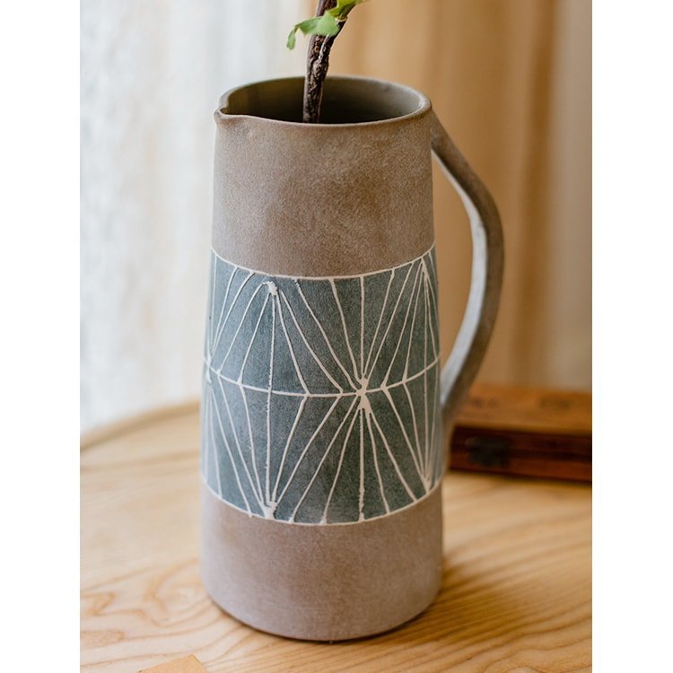 Gray Blue Handpainted Terracotta Table Vase - Cheeky Garden