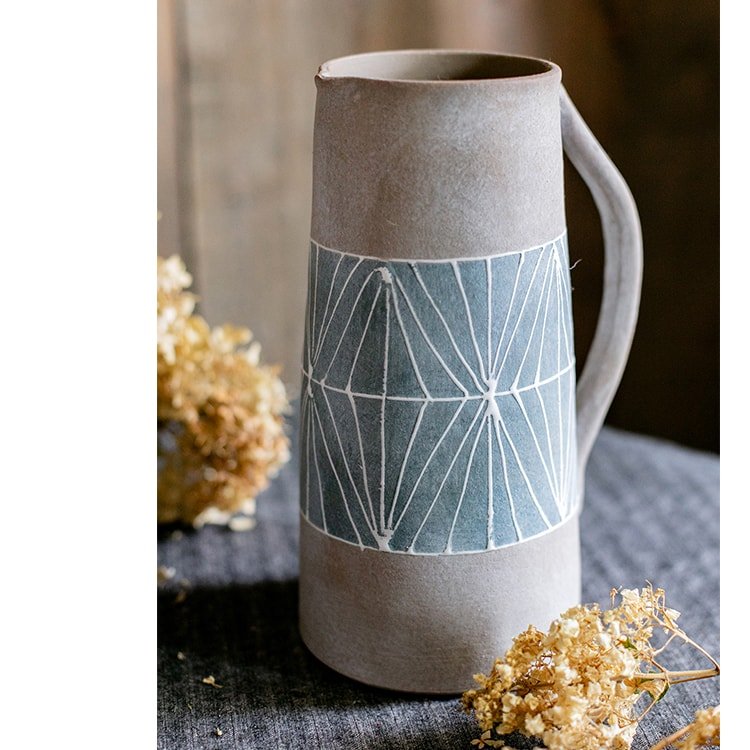 Gray Blue Handpainted Terracotta Table Vase - Cheeky Garden