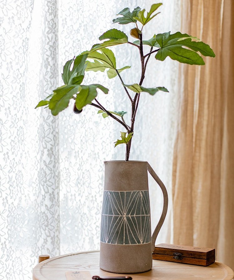 Gray Blue Handpainted Terracotta Table Vase - Cheeky Garden