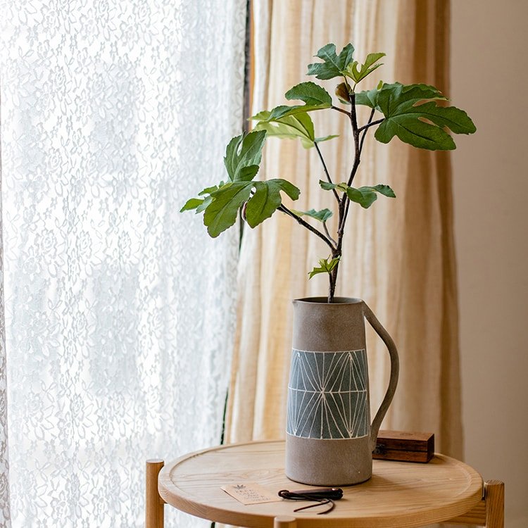 Gray Blue Handpainted Terracotta Table Vase - Cheeky Garden