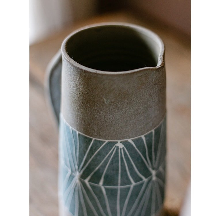 Gray Blue Handpainted Terracotta Table Vase - Cheeky Garden