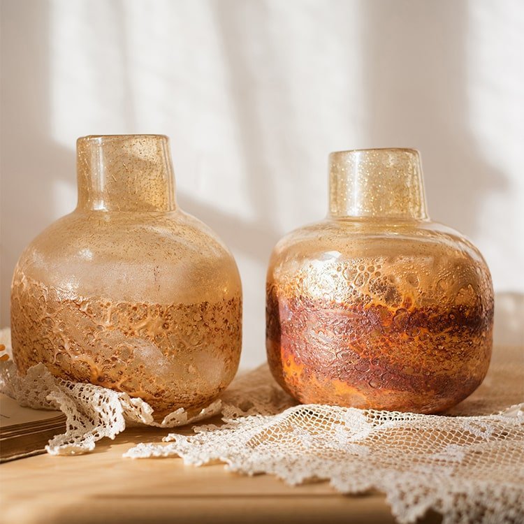 Hand Blown Bubble Glass Bud Vase Amber - Cheeky Garden