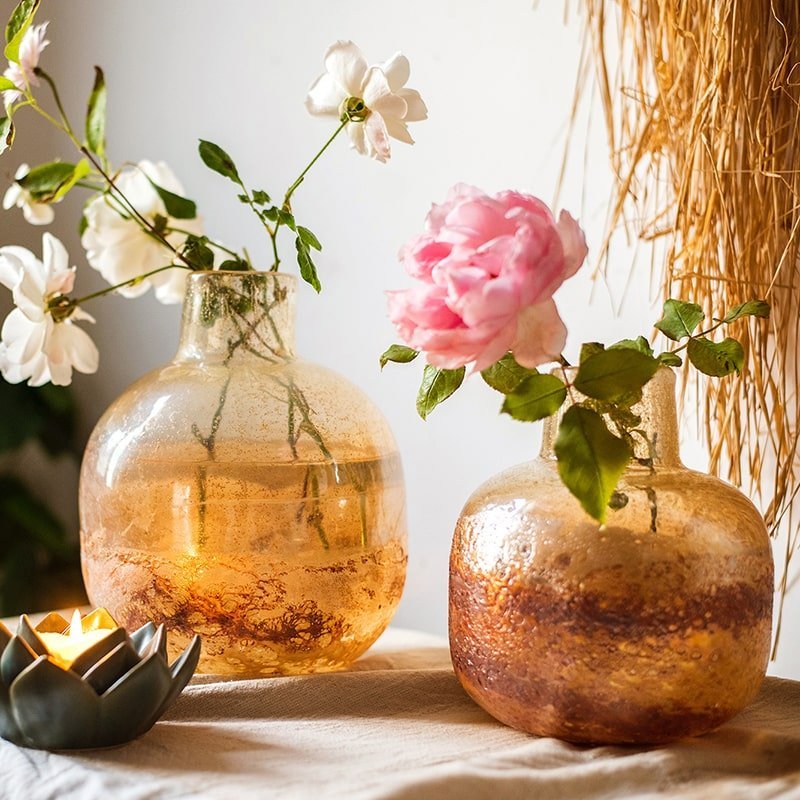 Hand Blown Bubble Glass Bud Vase Amber - Cheeky Garden