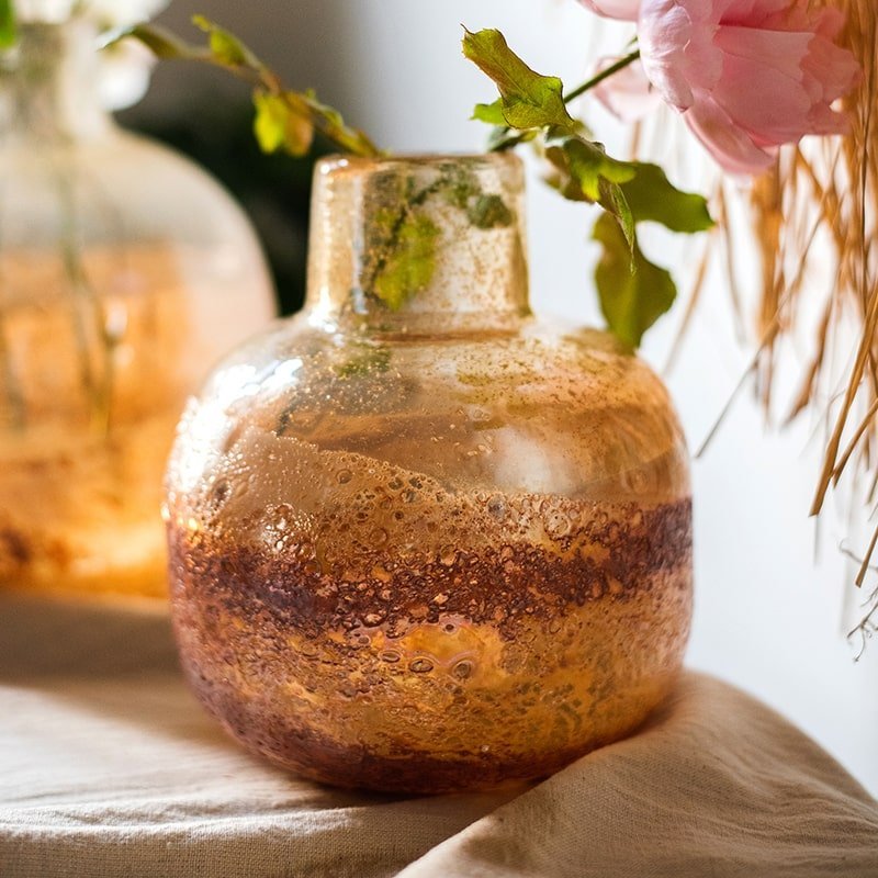 Hand Blown Bubble Glass Bud Vase Amber - Cheeky Garden