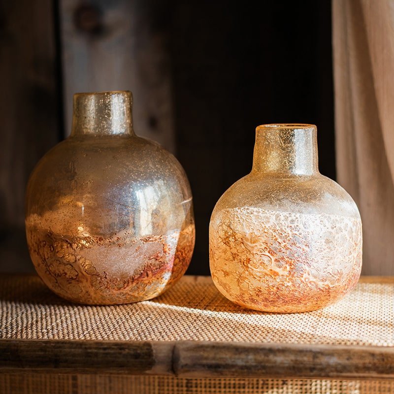 Hand Blown Bubble Glass Bud Vase Amber - Cheeky Garden