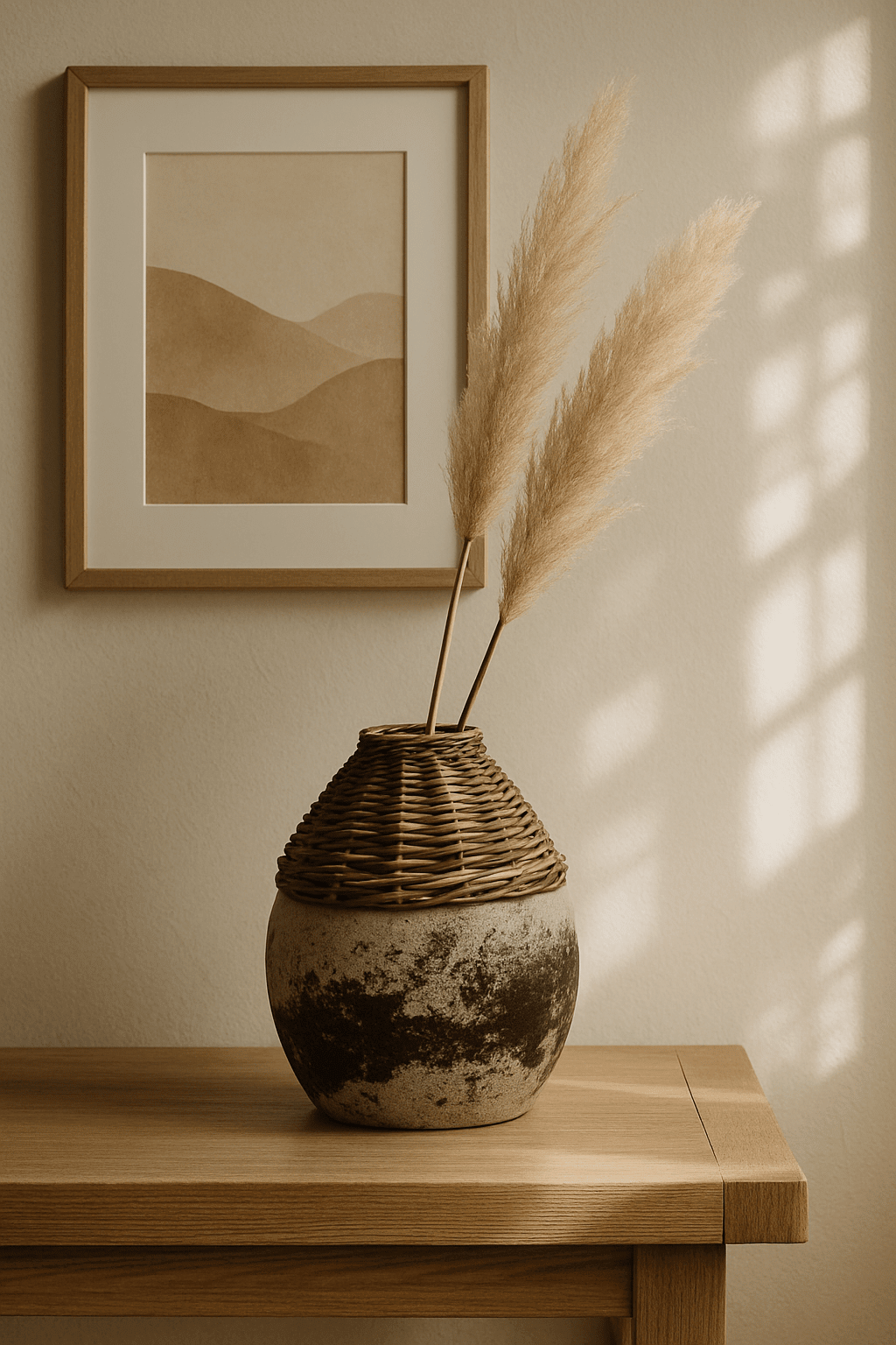 Hand-Woven Rattan & Clay Vase, Distressed - Cheeky Garden