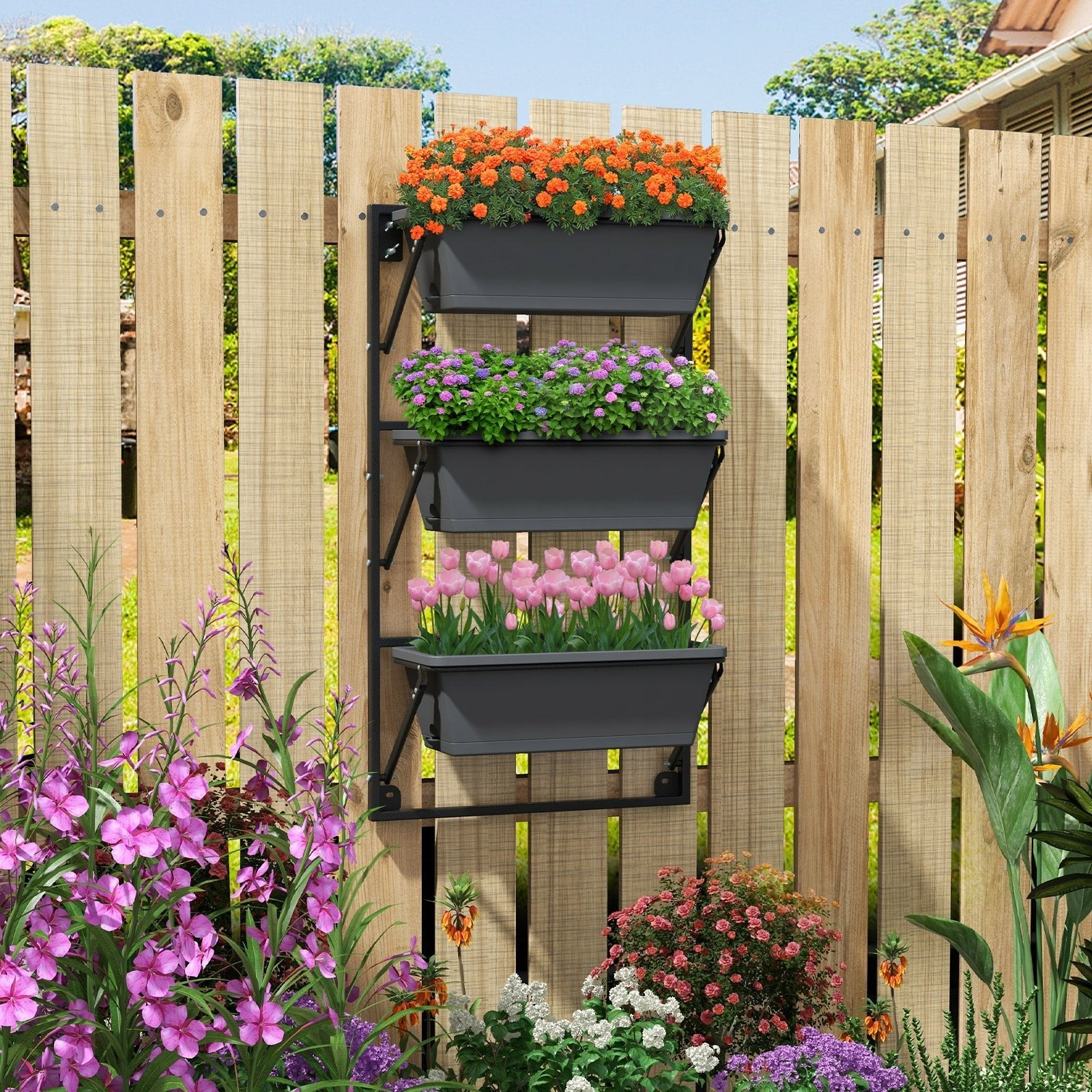 Hanging Vertical Planter Wall-mounted Adjustable with Detachable Hooks-Black - Cheeky Garden