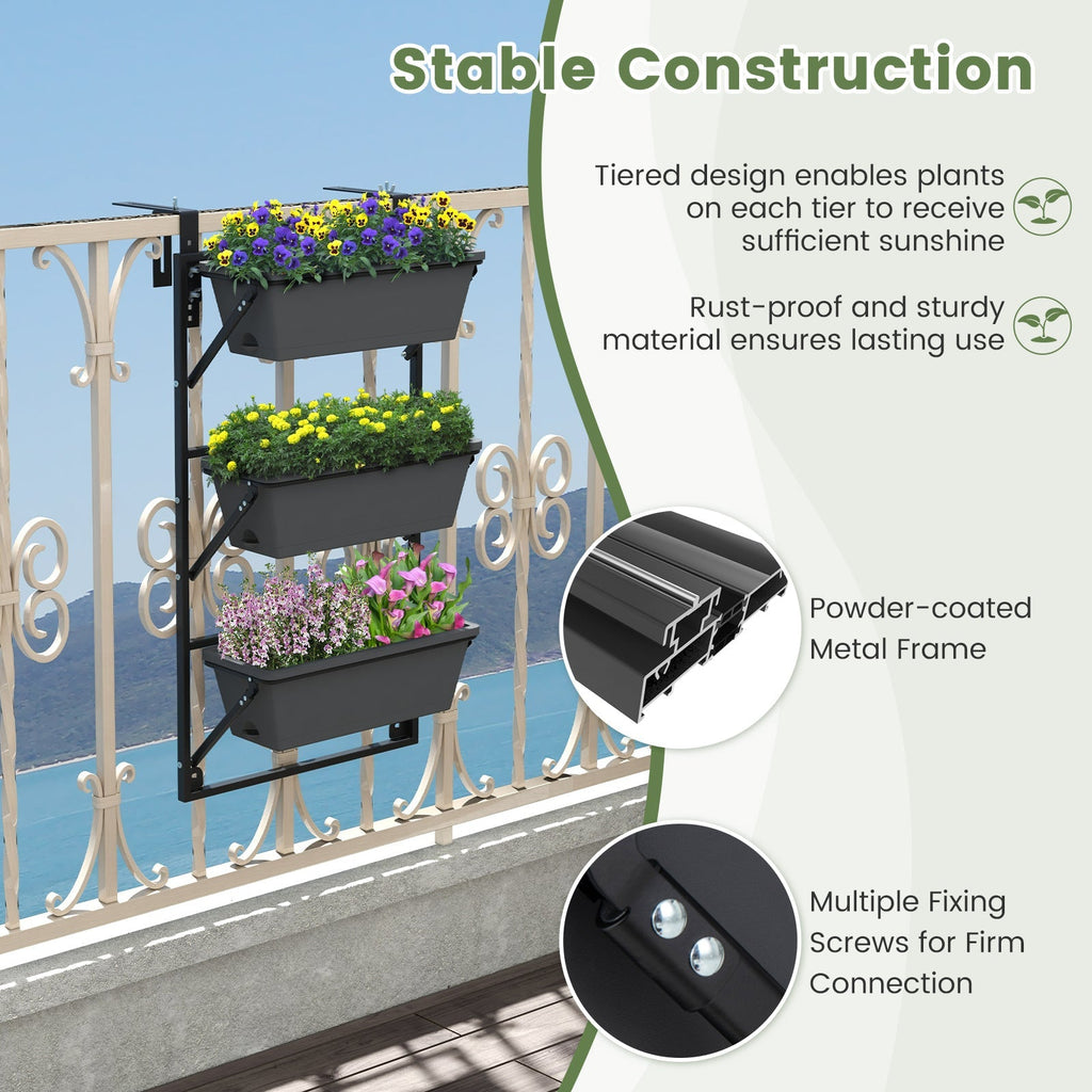 Hanging Vertical Planter Wall-mounted Adjustable with Detachable Hooks-Black - Cheeky Garden