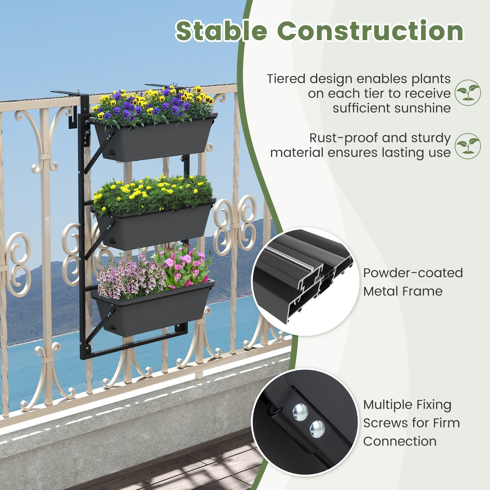 Hanging Vertical Planter Wall-mounted Adjustable with Detachable Hooks-Black - Cheeky Garden