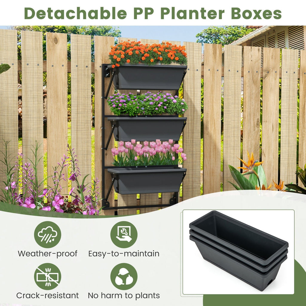 Hanging Vertical Planter Wall-mounted Adjustable with Detachable Hooks-Black - Cheeky Garden