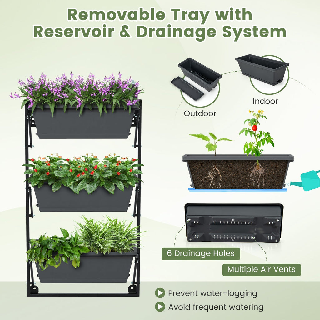 Hanging Vertical Planter Wall-mounted Adjustable with Detachable Hooks-Black - Cheeky Garden