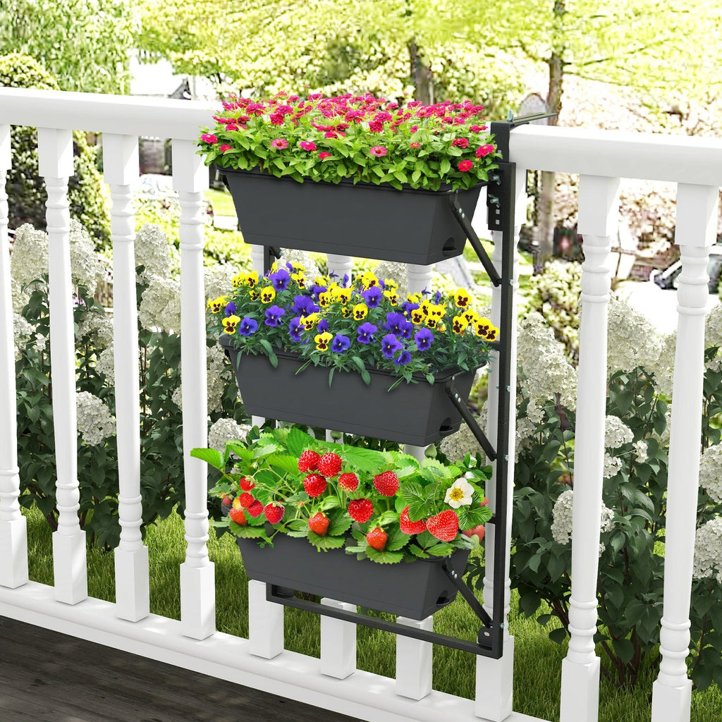 Hanging Vertical Planter Wall-mounted Adjustable with Detachable Hooks-Black - Cheeky Garden