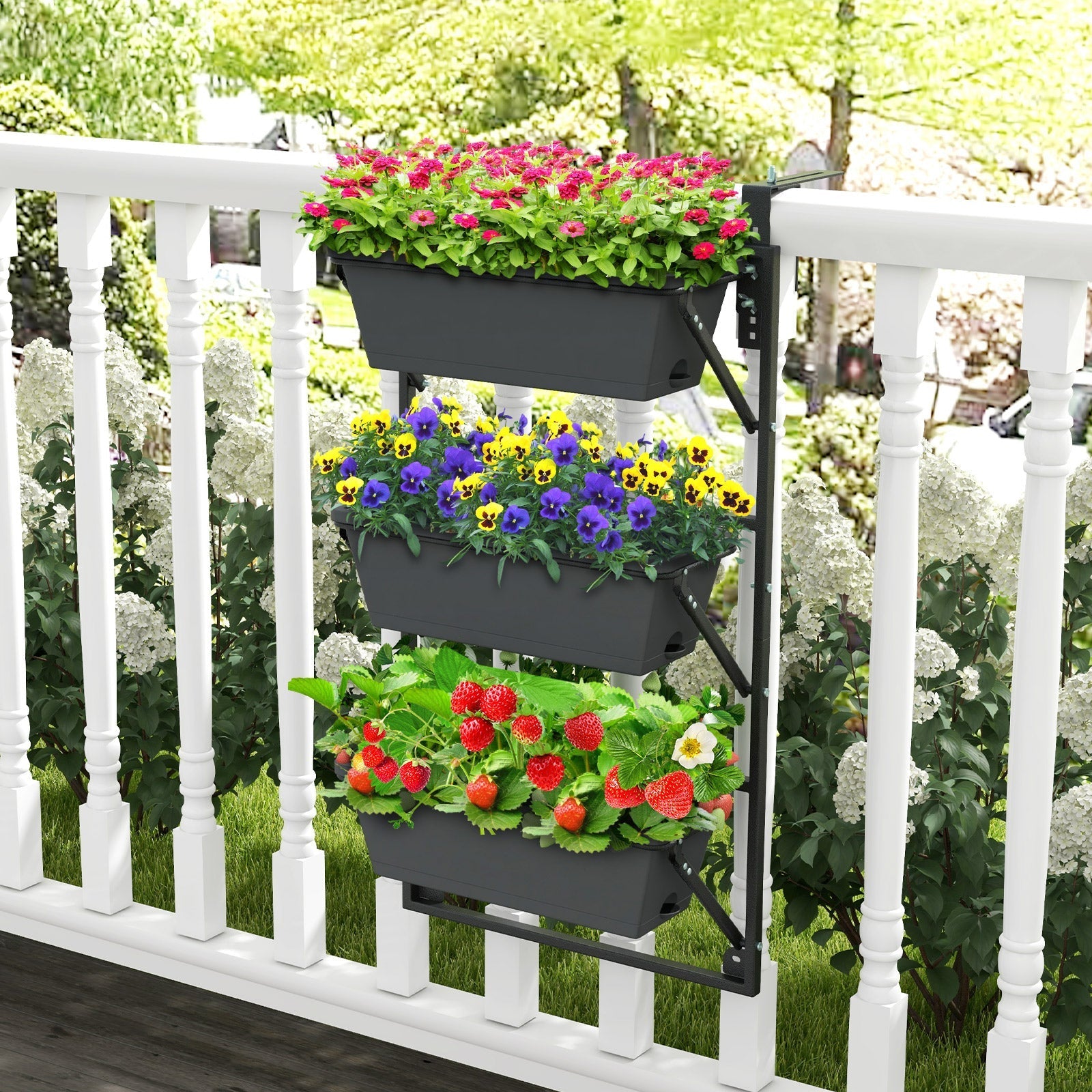 Hanging Vertical Planter Wall-mounted Adjustable with Detachable Hooks-Black - Cheeky Garden