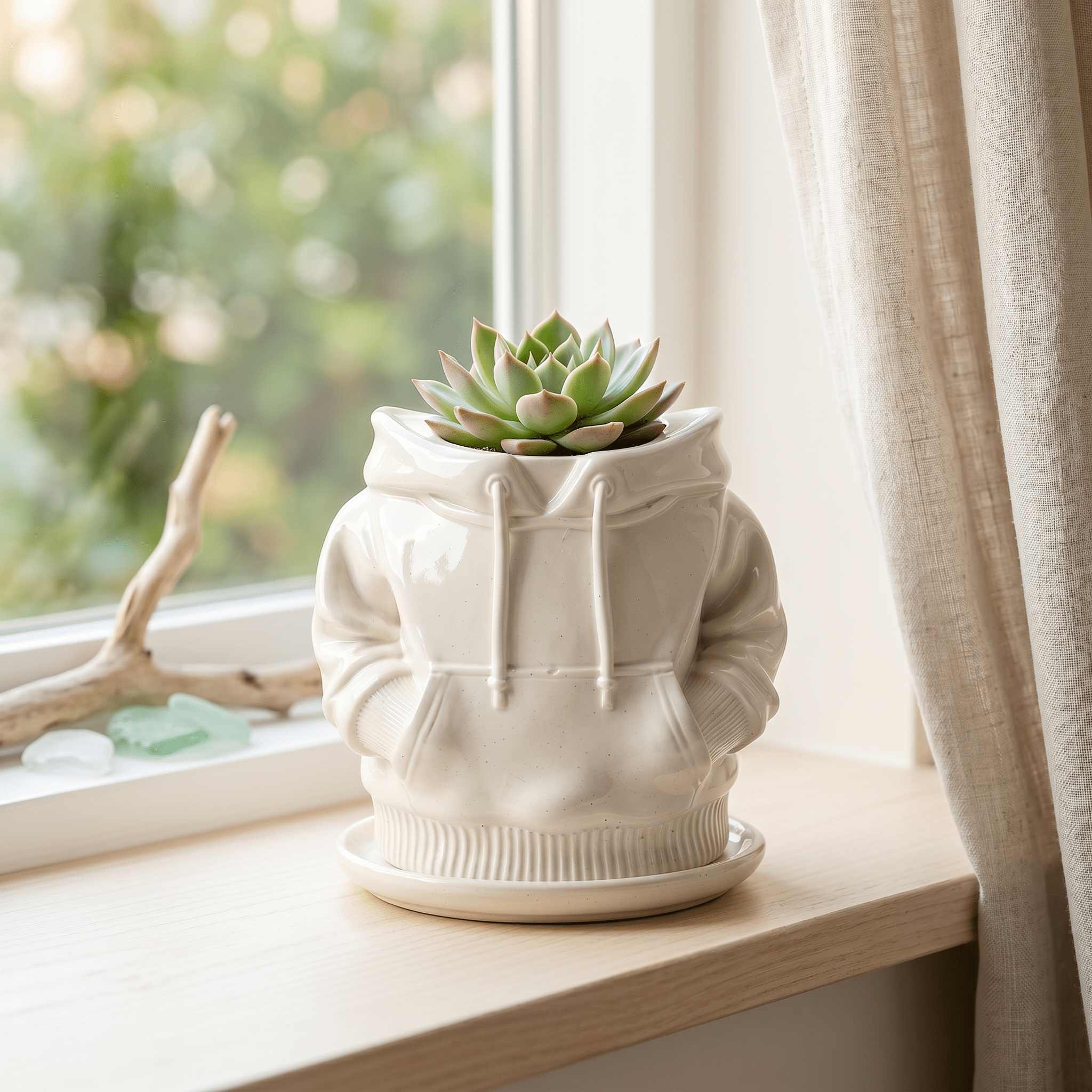 Hoodie Sweatshirt Planter – Gypsum White 4" - Cheeky Garden
