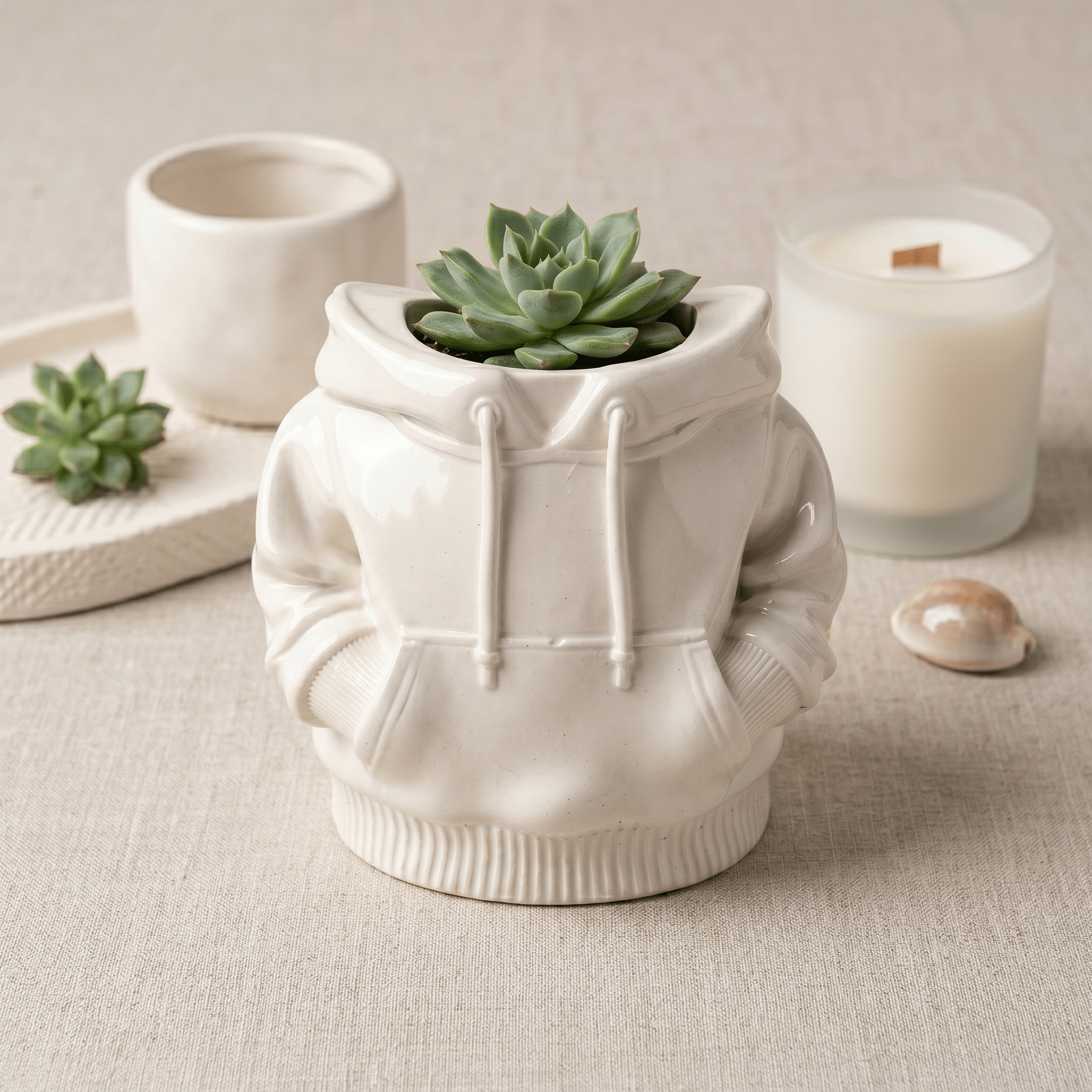 Hoodie Sweatshirt Planter – Gypsum White 4" - Cheeky Garden