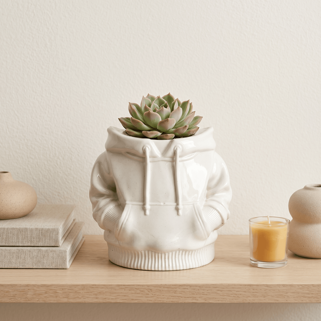 Hoodie Sweatshirt Planter – Gypsum White 4" - Cheeky Garden