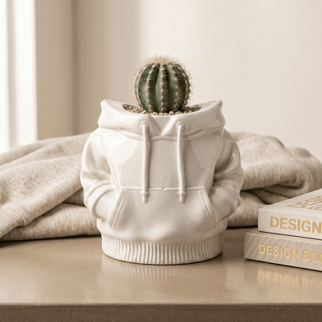Hoodie Sweatshirt Planter – Gypsum White 4" - Cheeky Garden