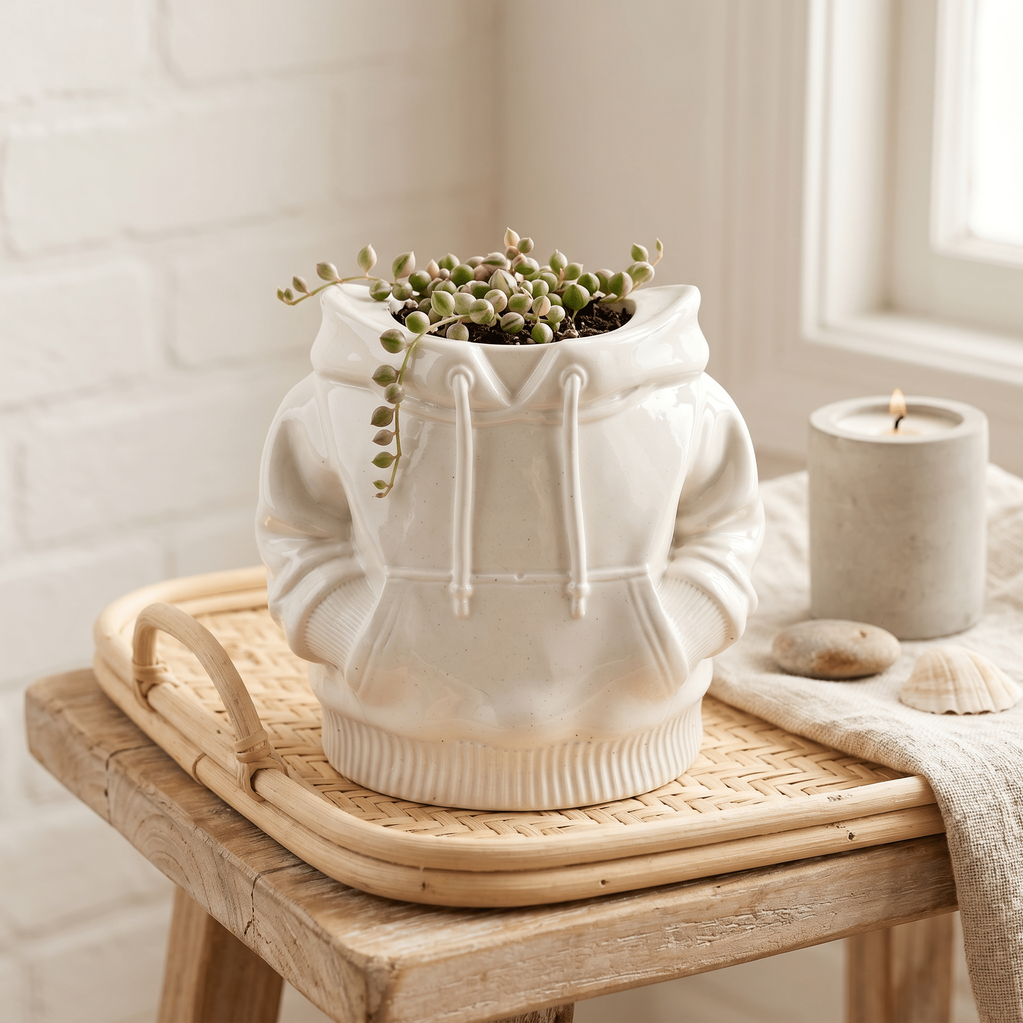 Hoodie Sweatshirt Planter – Gypsum White 4" - Cheeky Garden