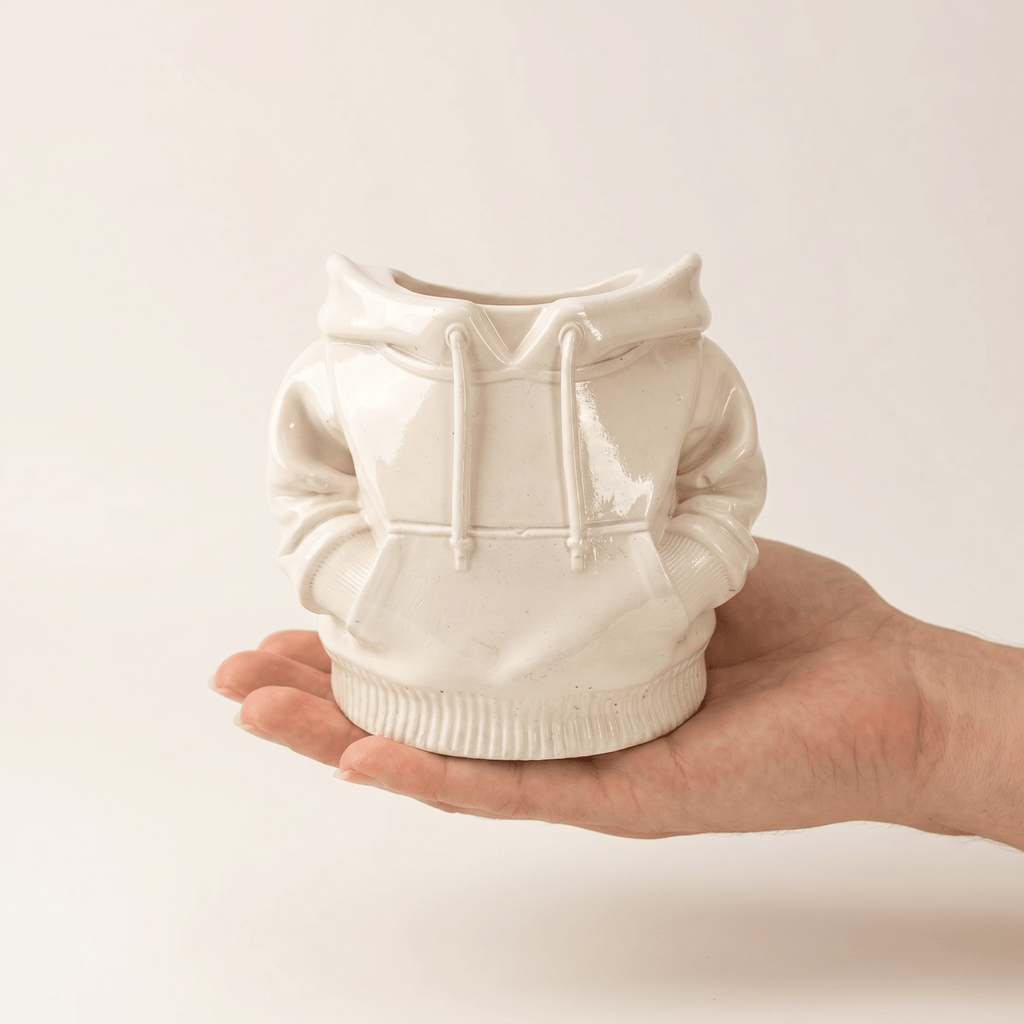 Hoodie Sweatshirt Planter – Gypsum White 4" - Cheeky Garden