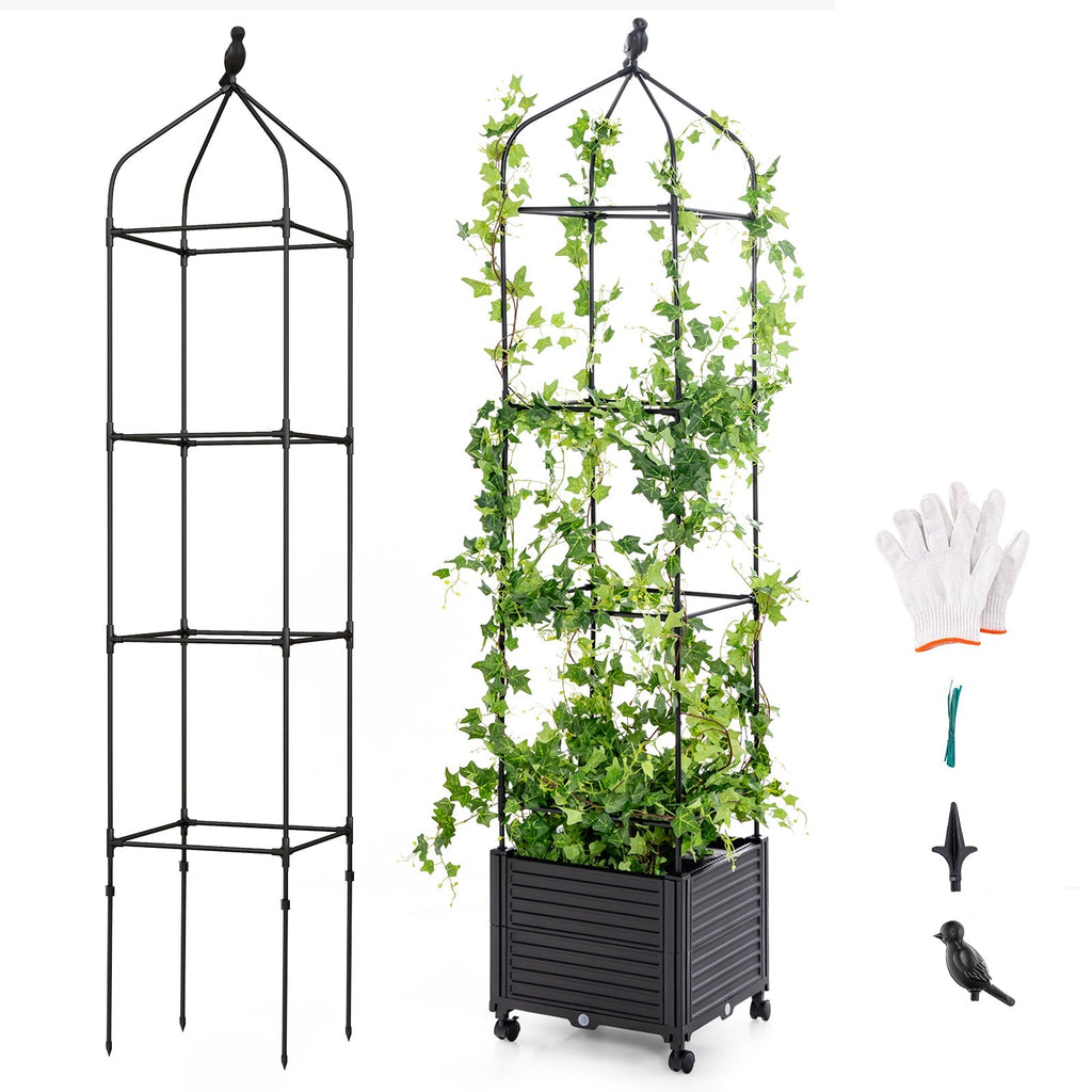 Indoor Outdoor Raised Garden Bed with Trellis and Self-Drainage and Wheels-Black - Cheeky Garden