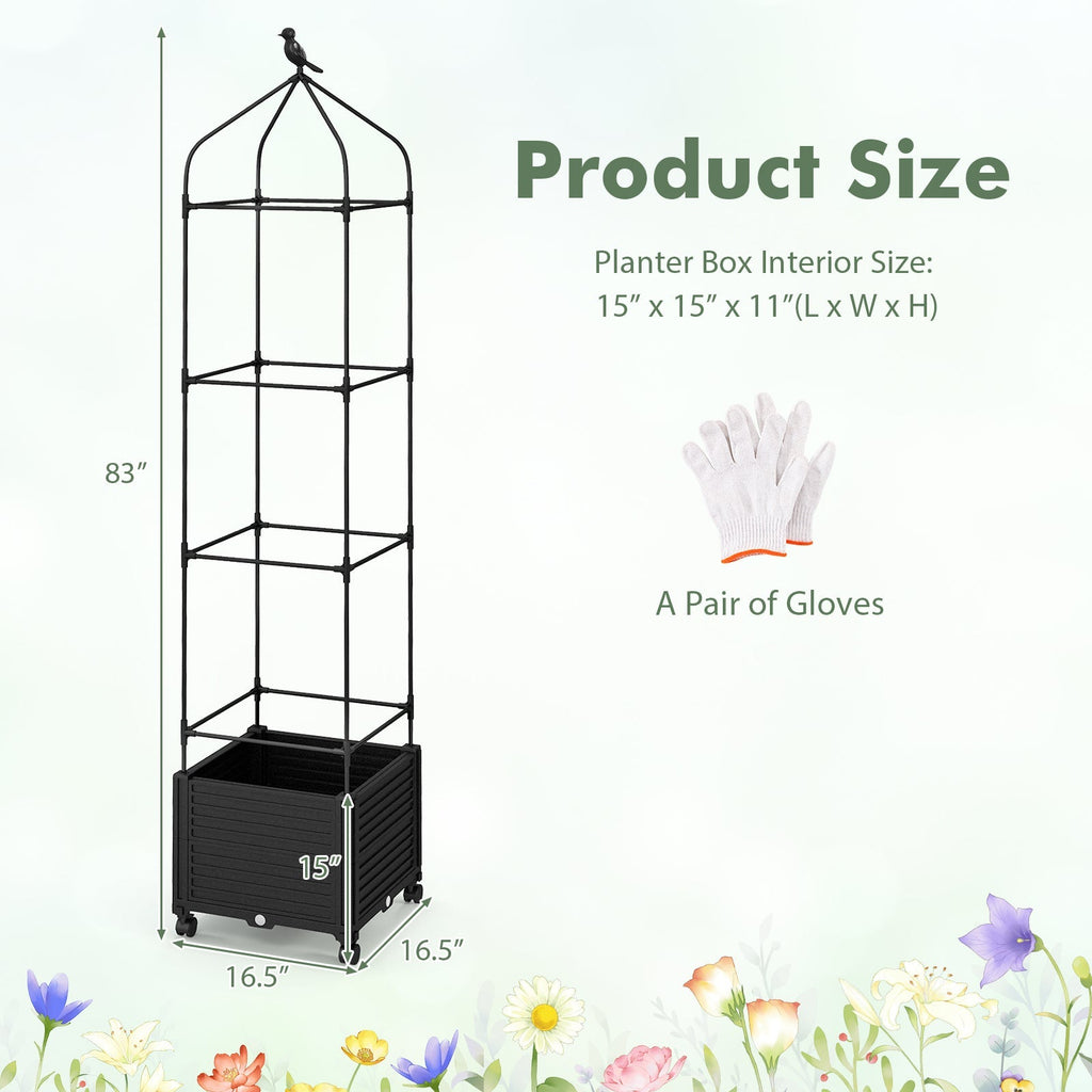 Indoor Outdoor Raised Garden Bed with Trellis and Self-Drainage and Wheels-Black - Cheeky Garden