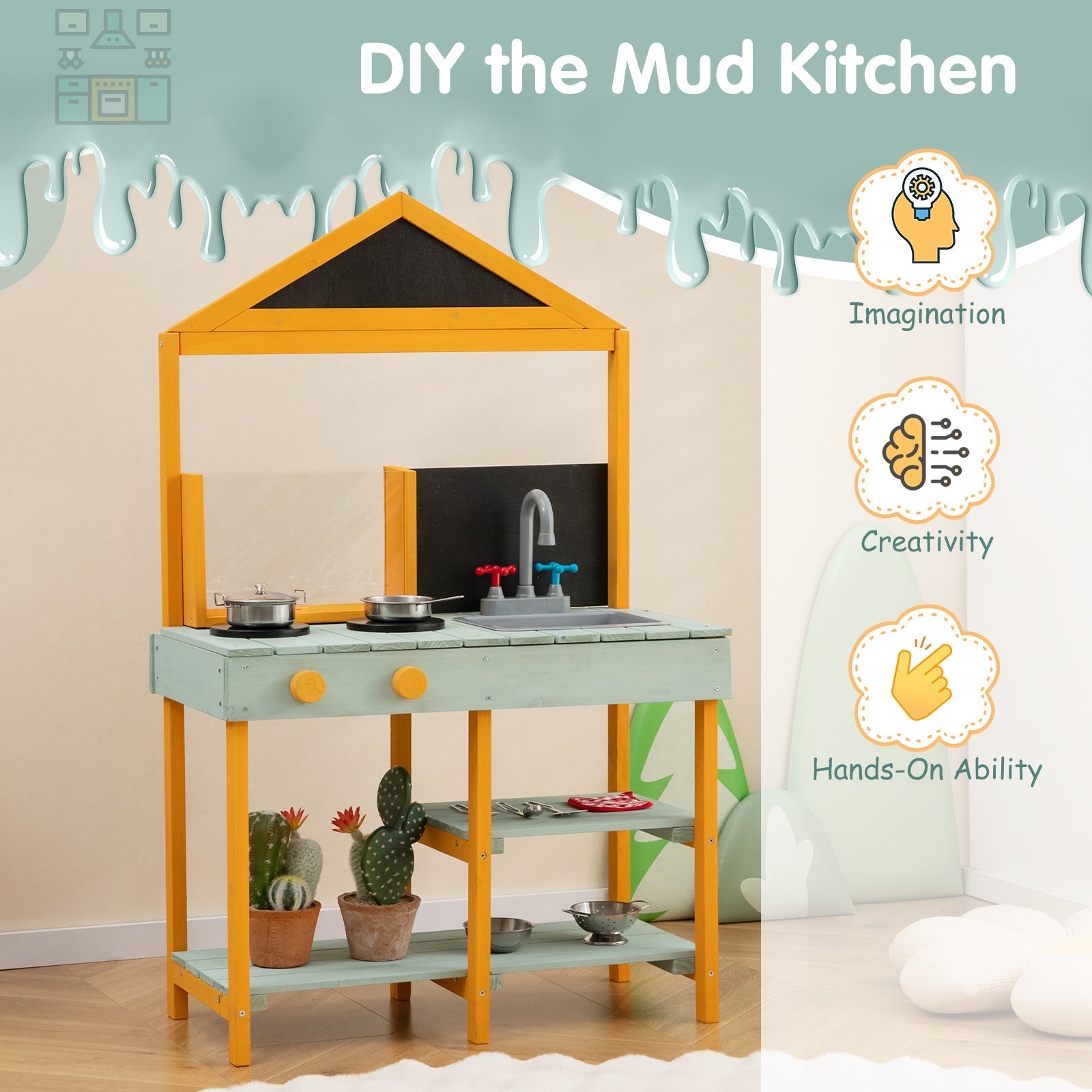 Kids Kitchen Playset with Root Viewer Planter and Rotatable Faucet - Cheeky Garden