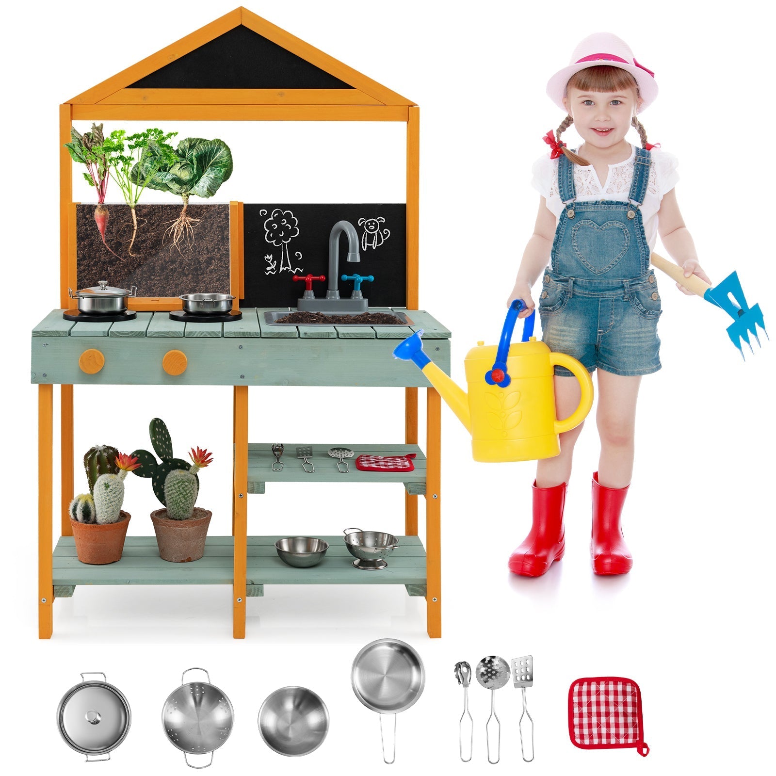 Kids Kitchen Playset with Root Viewer Planter and Rotatable Faucet - Cheeky Garden