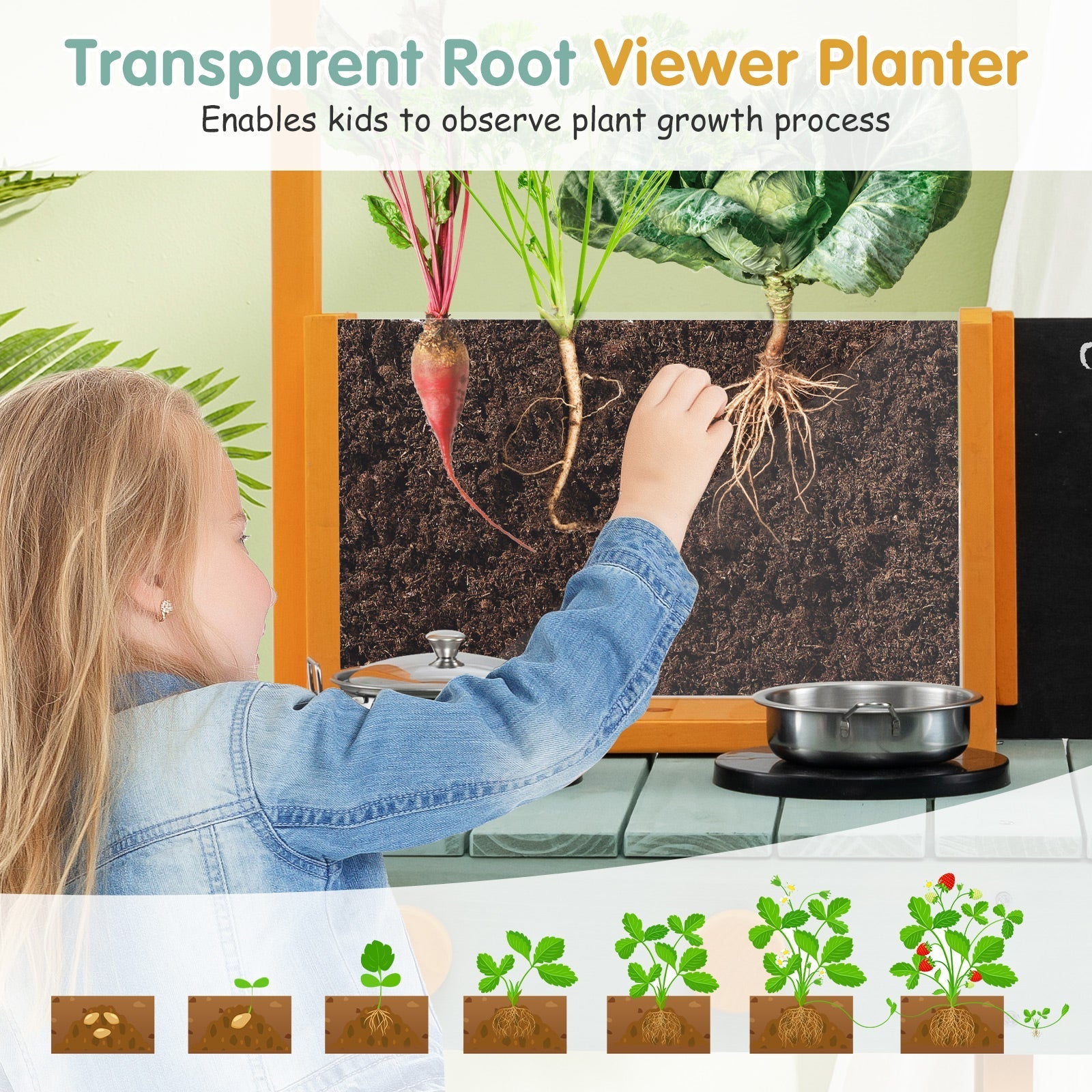 Kids Kitchen Playset with Root Viewer Planter and Rotatable Faucet - Cheeky Garden
