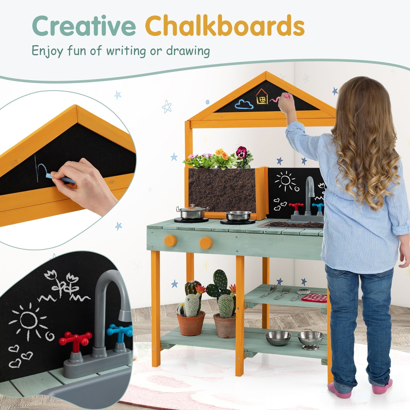 Kids Kitchen Playset with Root Viewer Planter and Rotatable Faucet - Cheeky Garden