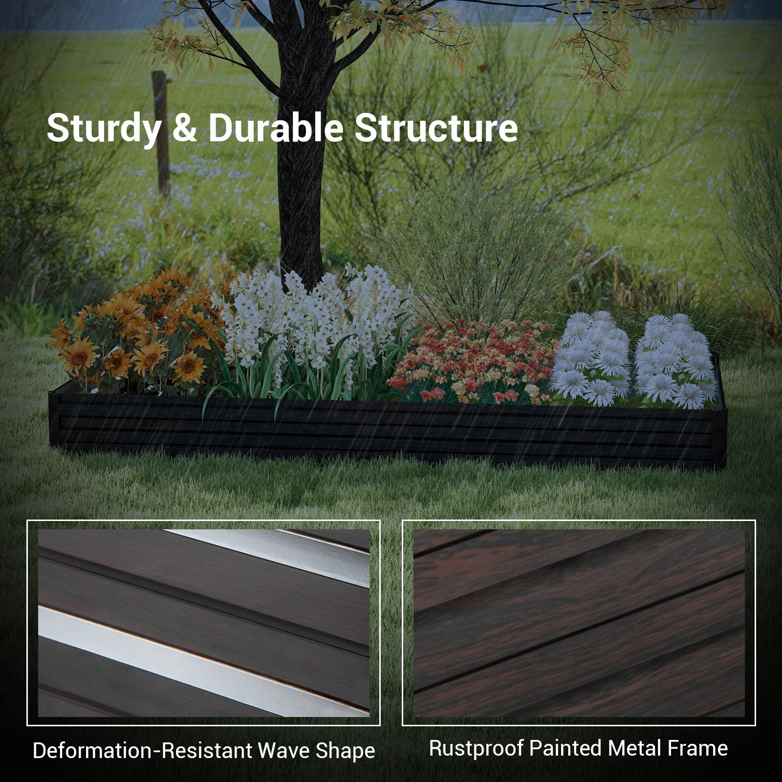 Large Outdoor Metal Planter Box for Vegetable Fruit Herb Flower-Coffee - Cheeky Garden